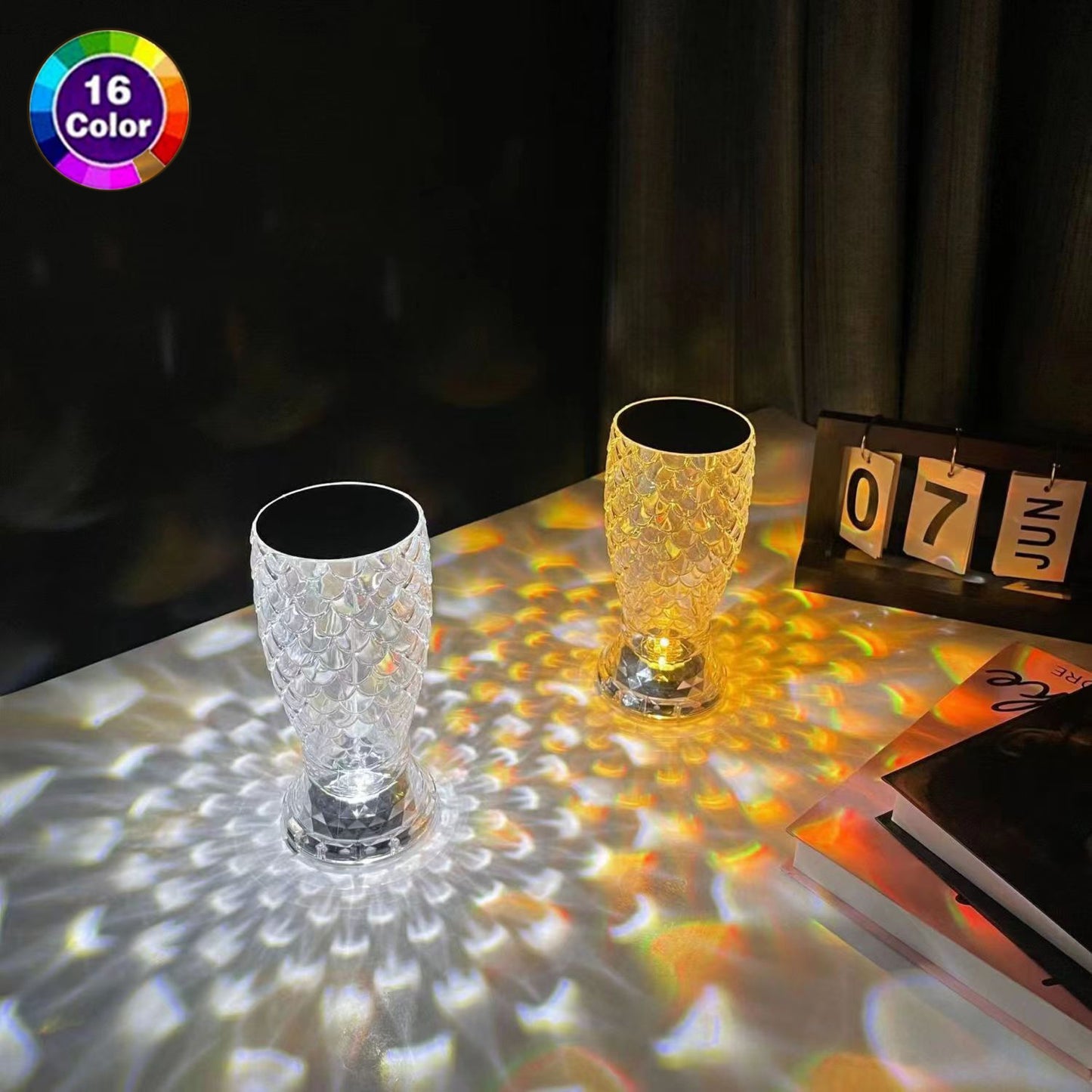 Fish Scale Lamp With USB Port LED Rechargeable Touch Night Light Crystal Lamp For Bedroom Living Room Party Dinner Home Decor Creative Lights - DropOnline.co