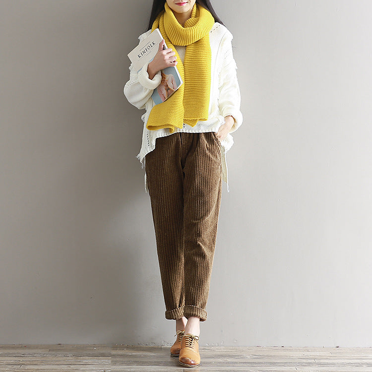 Large Size Women's Art Fan Xian Thin Corduroy Pants Autumn And Winter Loose Casual Trousers - DropOnline.co
