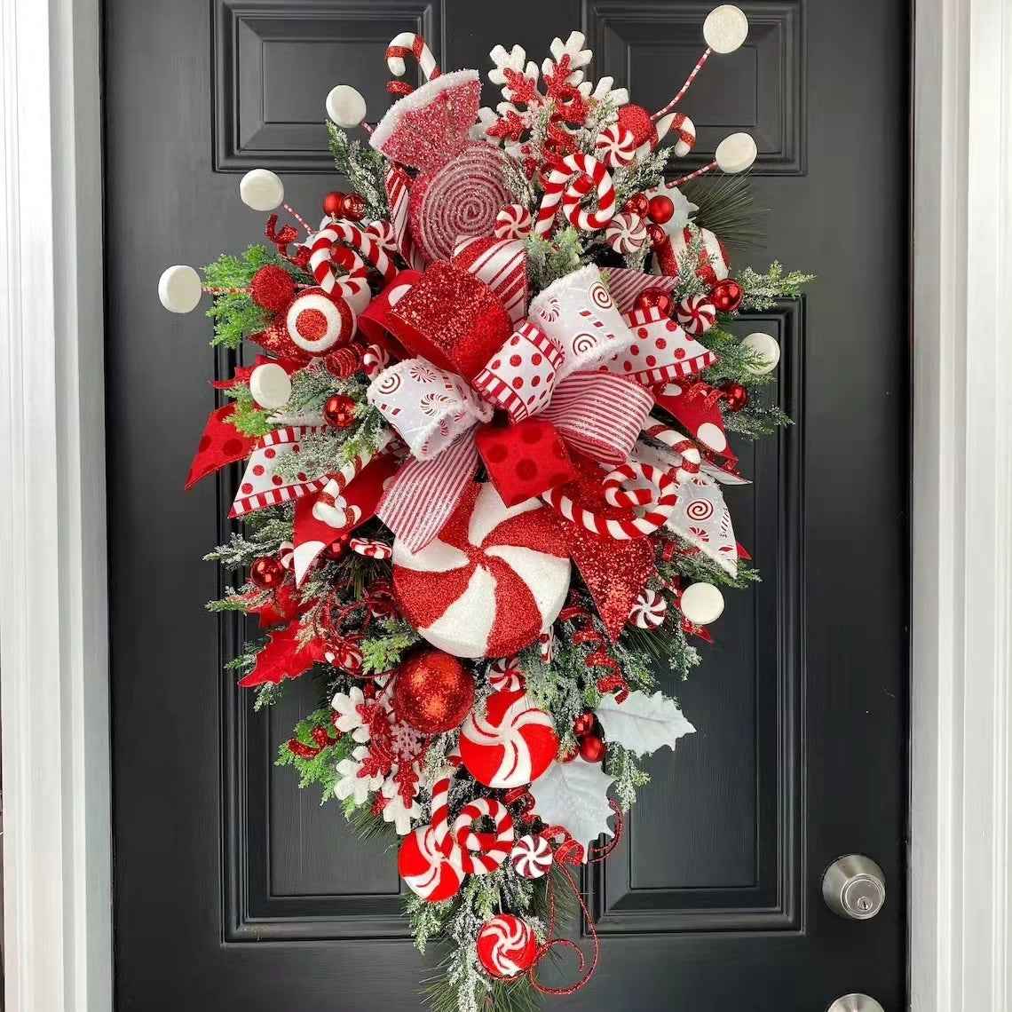 Christmas Upside Down Tree Door Wall Decoration - Candy Style Holiday Door Hanger (50x30cm) - DropOnline.co