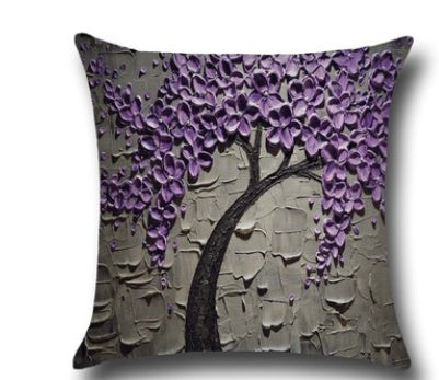 Three-dimensional Oil Painting Trees Flowers Cotton Cushion Cushion Pillowcase Car Waist Cushion Cover - DropOnline.co