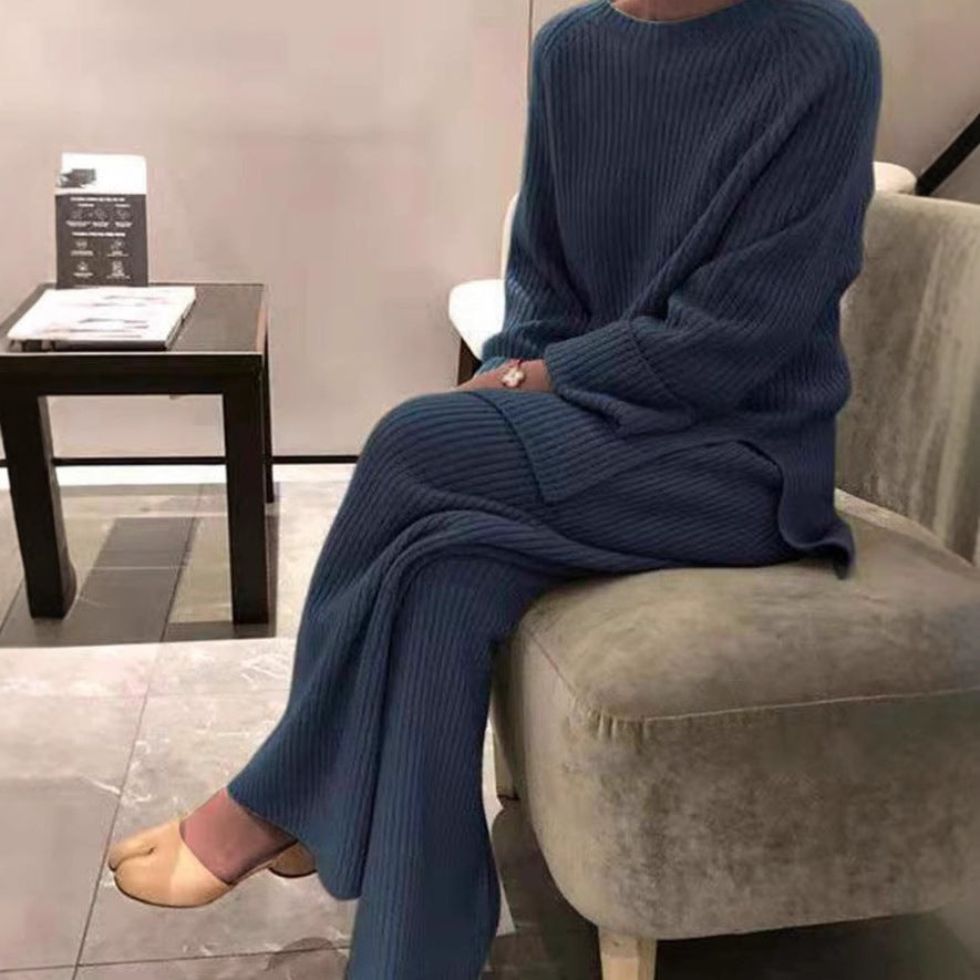 Women's Knit Casual Two-Piece Set - Knitted Sweater and Pants Outfit - DropOnline.co