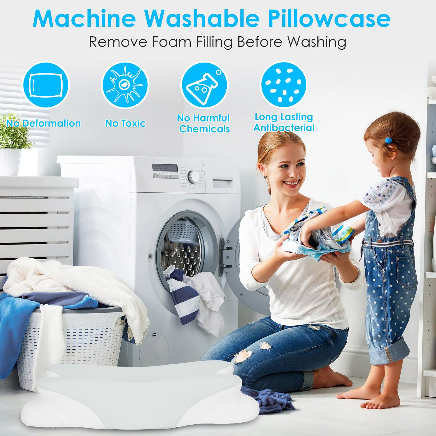 1Pc Orthopedic Memory Foam Pillow With Cooling Case Neck Support Pillow With Machine Washable Case For Side Back Stomach Sleepers - DropOnline.co