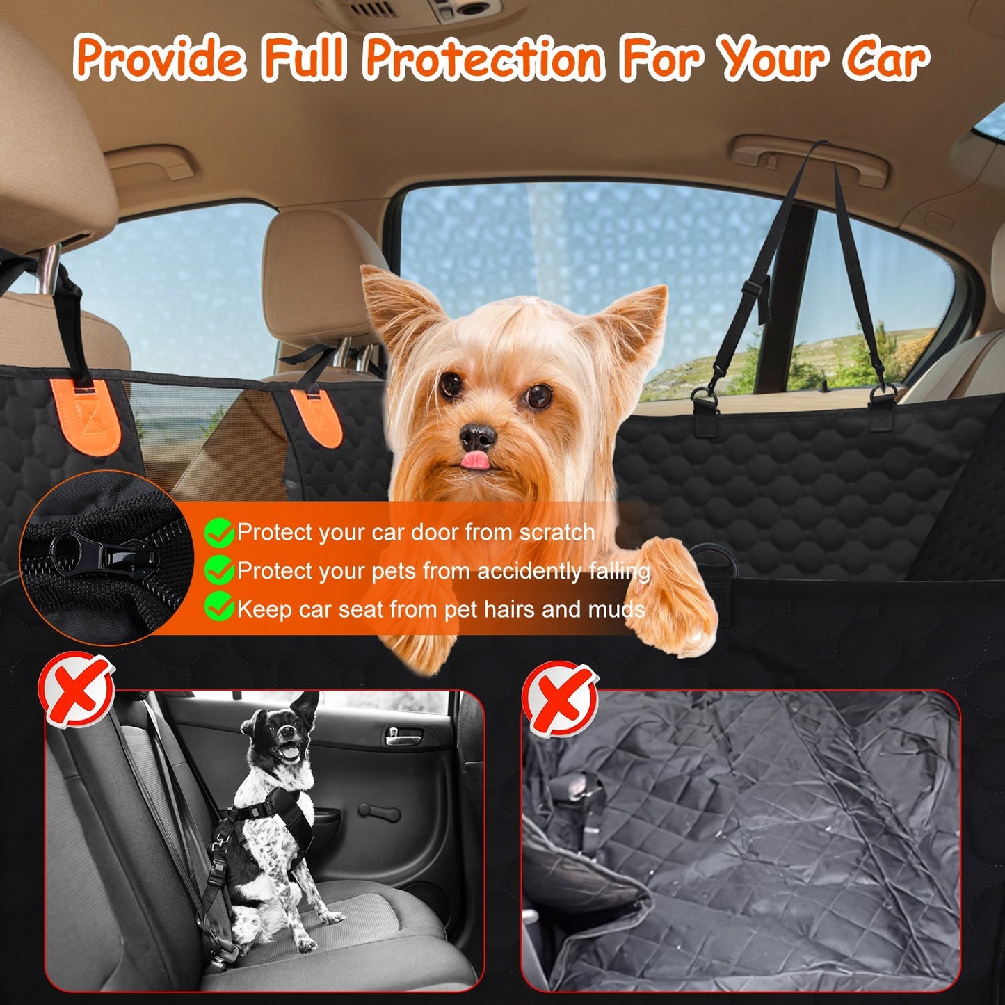 Dog Car Back Seat Cover With Zipper Mesh Window Storage Bags Waterproof 600D Oxford Cloth Car Seat Protector With Slide Flaps For Cars Trucks SUVs - DropOnline.co