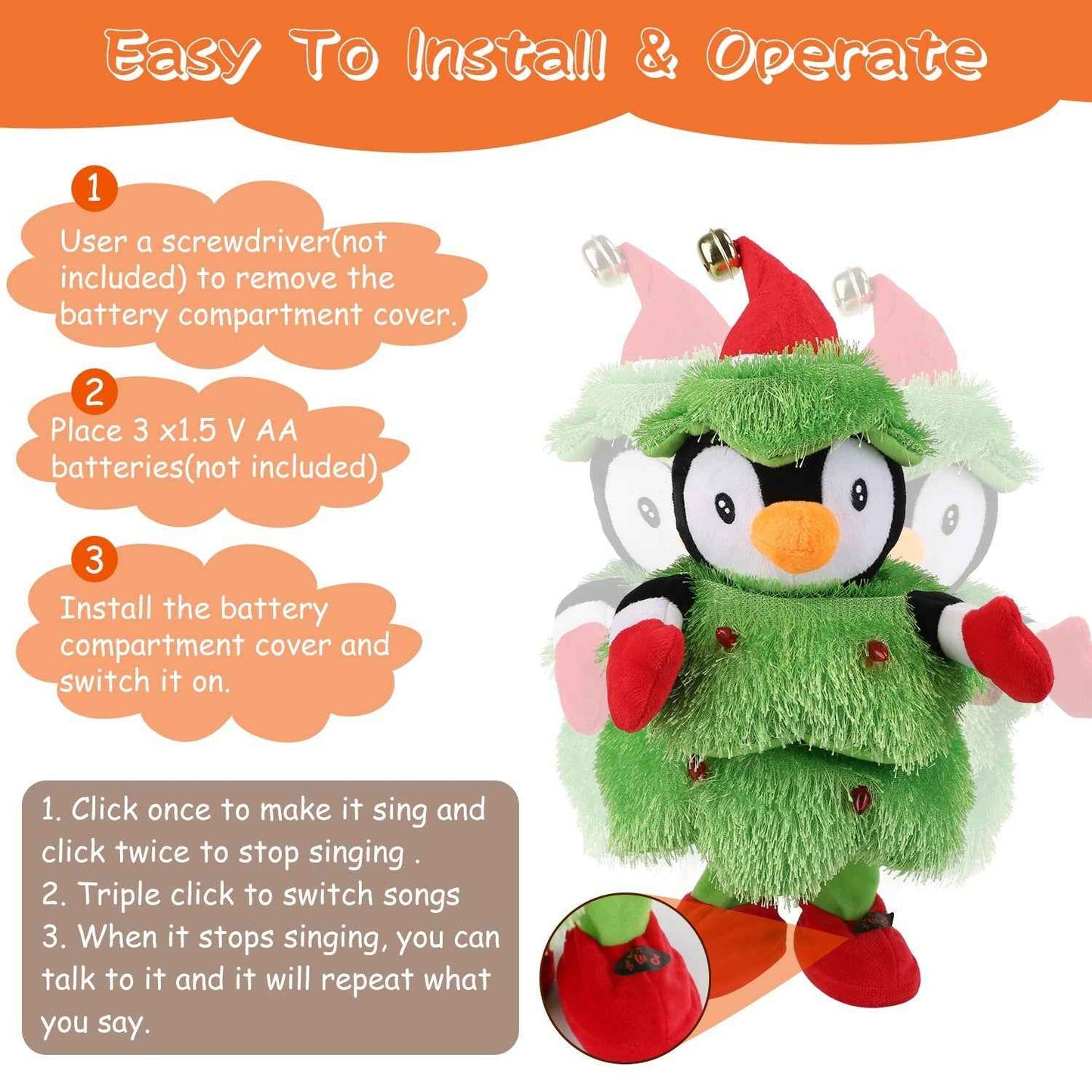 Penguin/Elk/Snowman Electric Dancing Singing Plush Toy - Interactive Christmas Gift - DropOnline.co