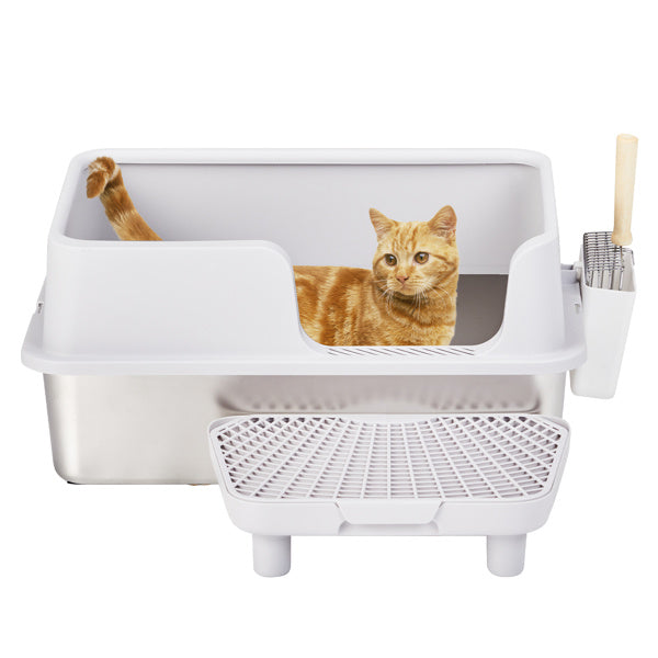 61x40x33CM, Litter Box, Stainless Steel And Plastic, Upper And Lower Snap Type, With Litter Spatula, Foot Pad - Grey - DropOnline.co