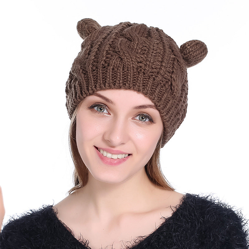 Autumn Winter Cat Ear Knit Beanie - Cute Animal Ear Hat - DropOnline.co
