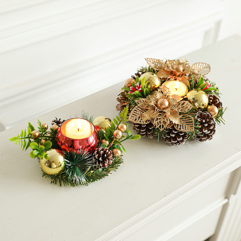 Christmas Candle Metals Candlestick Wreath Artificial Pinball Pinecone Candle Holder Fake Leaves Xmas New Year Home Table Decor - DropOnline.co