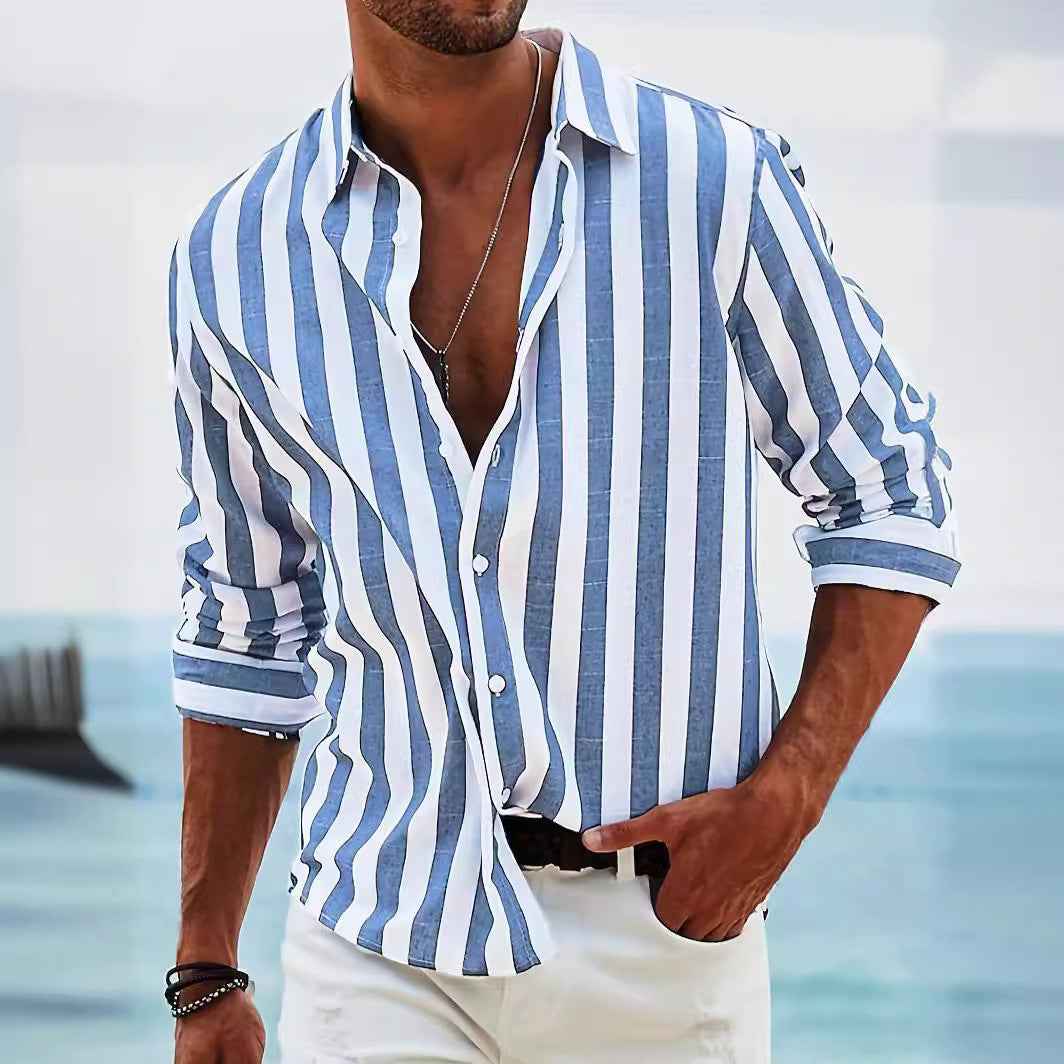 Men's Yarn-Dyed Striped Casual Shirt - Long Sleeve Loose Fit