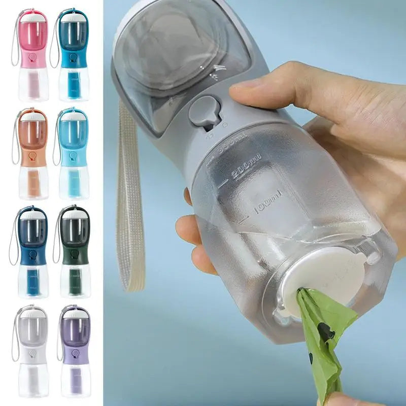 Dog Water Cup 3-in-1 Portable - Drinking Bottle, Food Container & Waste Bag Dispenser for Travel - DropOnline.co