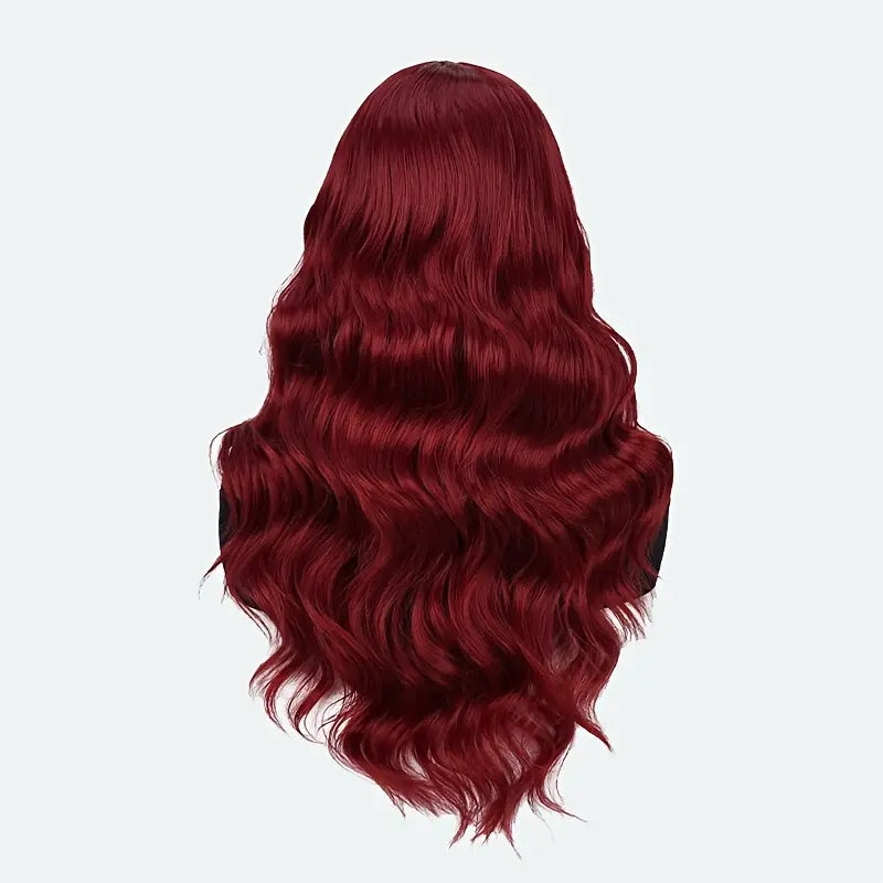 Elegant 24 Inch Red Wavy Synthetic Wig For Women, 4x1 Front Lace, High Temperature Fiber, Middle Part, Natural Look, Breathable, Comfortable, Versatile For Cosplay & Daily Use, All Ethnicities - DropOnline.co