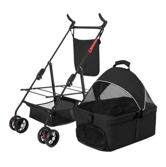 4 Wheels Pet Stroller Foldable Carrier Strolling Cart Travel Jogger Pet Stroller With Removable Liner Storage Basket For Dog Cat - DropOnline.co