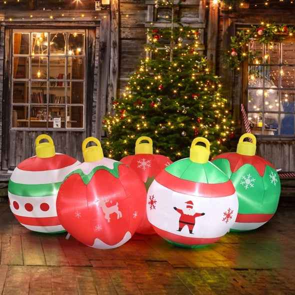 6.9 FT Lighted Christmas Inflatable - Five Christmas Balls with LED Lights - DropOnline.co