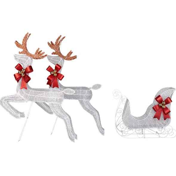 3-Piece Lighted Set - 2 Reindeer & Sleigh with 270 LED White Lights - DropOnline.co