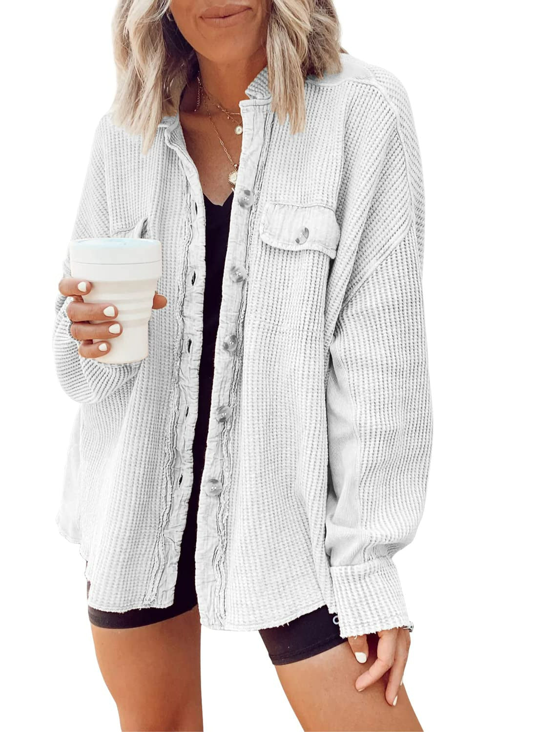 Women's Patchwork Irregular Shirt Jacket - Loose Long Sleeve Top - DropOnline.co