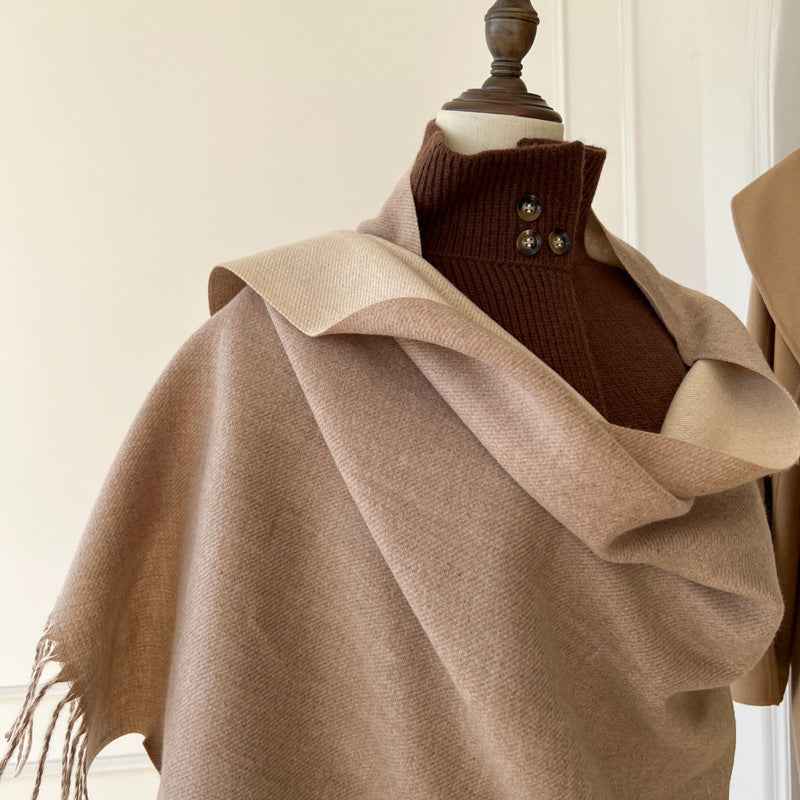Double-Sided Artificial Australian Wool Scarf Shawl - Reversible Warm Wrap