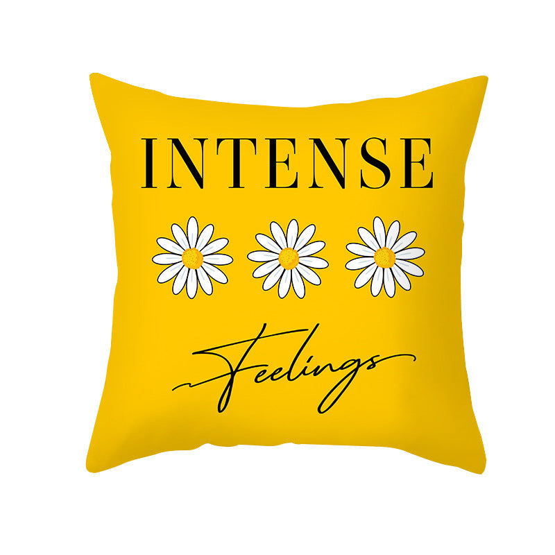Modern Yellow Daisy Flower Cushion Cover - Creative Letter Print Pillow Case for Home - DropOnline.co