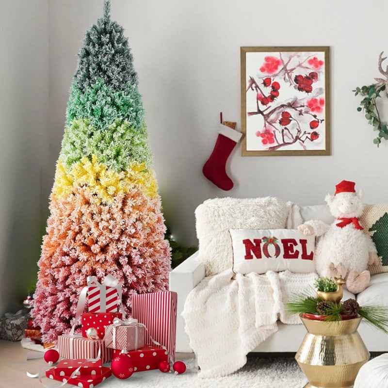 6FT-7.5FT Artificial Unlit Colorful Rainbow Hinged Christmas Tree - PVC Branch Tips - DropOnline.co