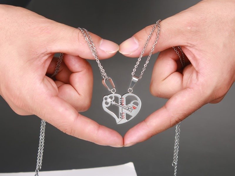 Pendant Love Necklace Set Lover Valentine Gifts Stainless Steel Chain Necklace - DropOnline.co