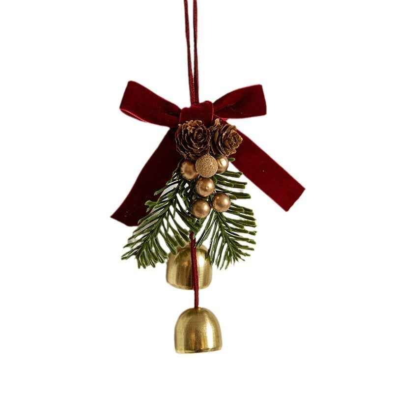 Christmas Velvet Bow Bell Pendant - Wrought Iron Jingling Hanging Decoration - DropOnline.co