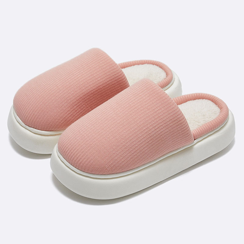 New Simple Pure Color Comfort Knitted Fabric Couple Latex Home Cotton Slippers - DropOnline.co