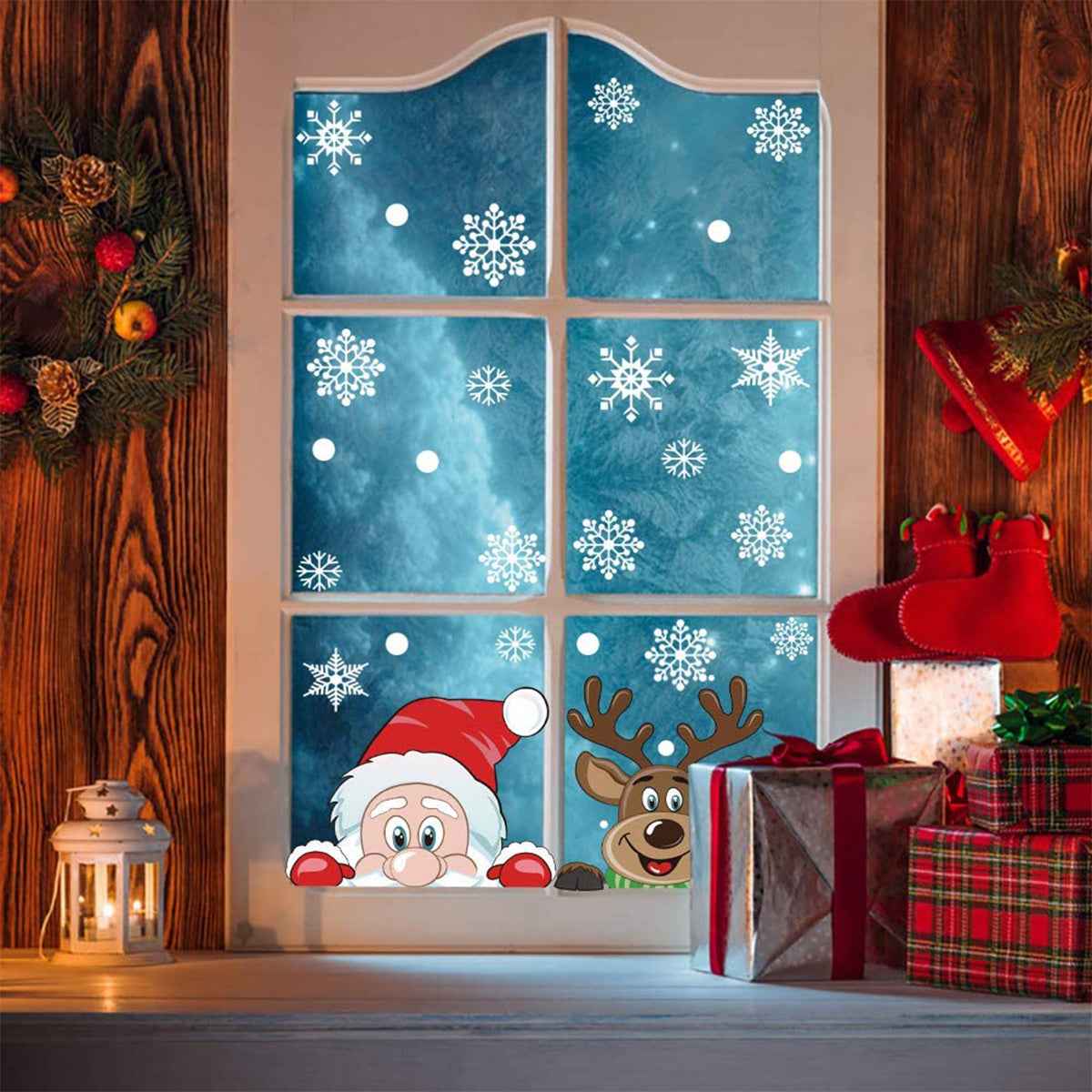 4 Sheets Christmas Snowflake Window Clings - Reusable Double Sided Static Stickers - DropOnline.co