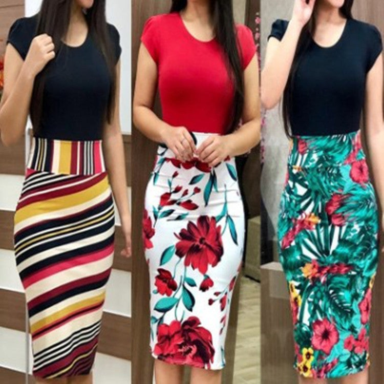 Printed Office Midi Pencil Dress Large Women Dress - DropOnline.co