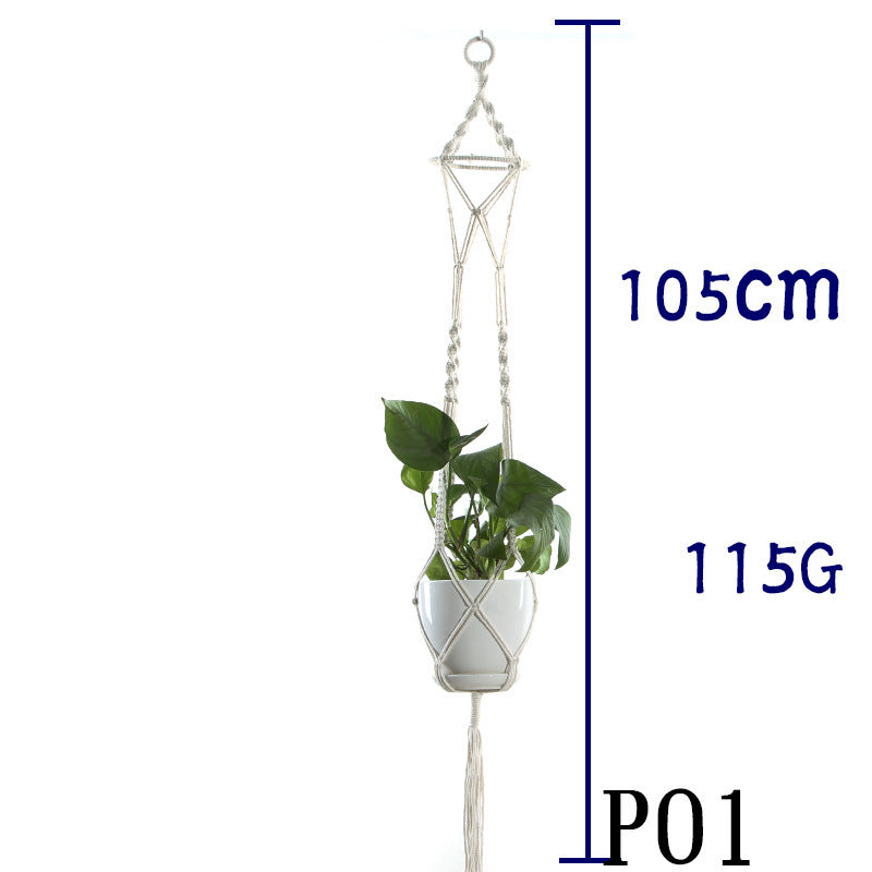 Flower Pot Net Bag Beige Cotton Rope Indoor Plant Hanger Hanging Basket Sling - DropOnline.co