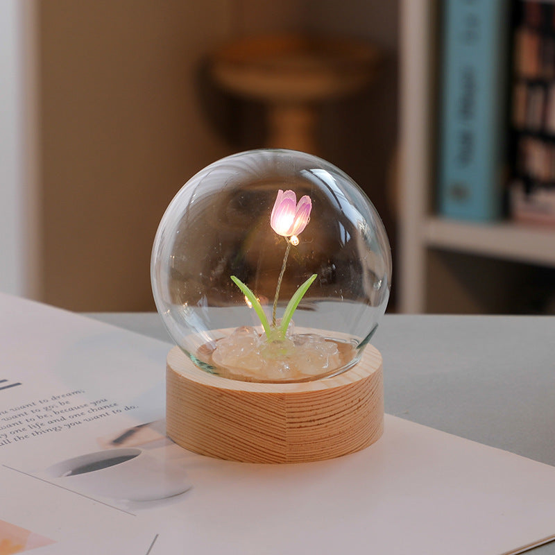 Artificial Tulip Flower Night Light Ornaments Handmade DIY Bedside Lamp LED Night Lamp Bedroom Decor Birthday Gifts Table Lamp - DropOnline.co