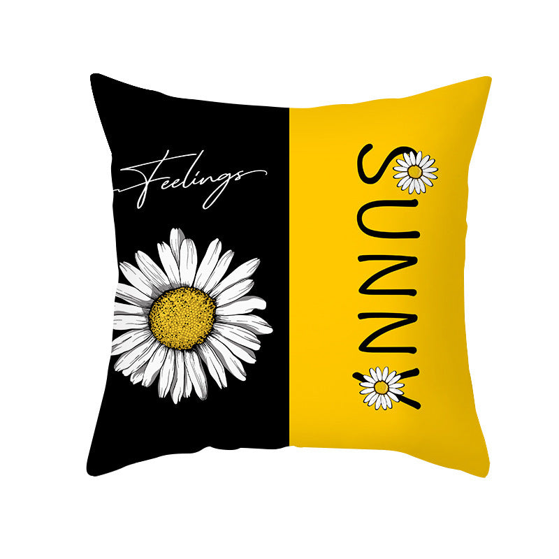 Modern Yellow Daisy Flower Cushion Cover - Creative Letter Print Pillow Case for Home - DropOnline.co