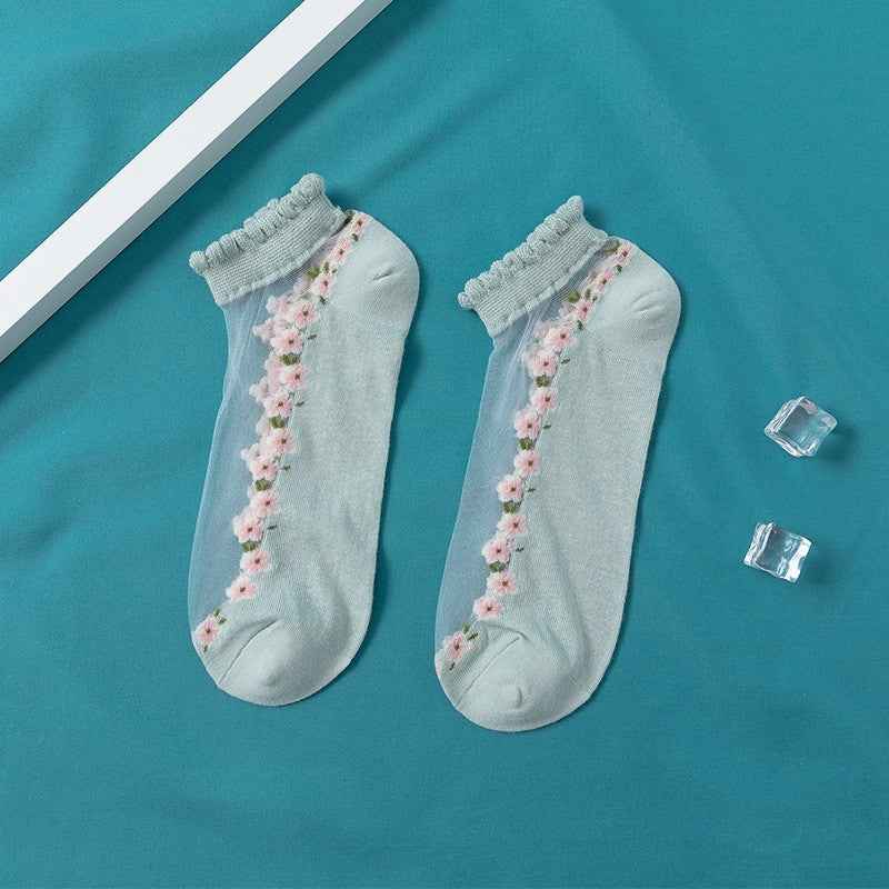 Women's Thin Spun Glass Lace Crystal Boat Socks - Delicate No-Show Socks