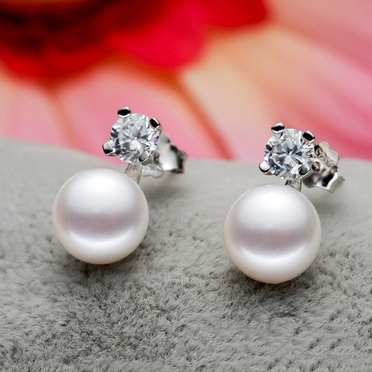 Round Pearl Stud Earrings - Classic Elegant Pearl Studs - DropOnline.co