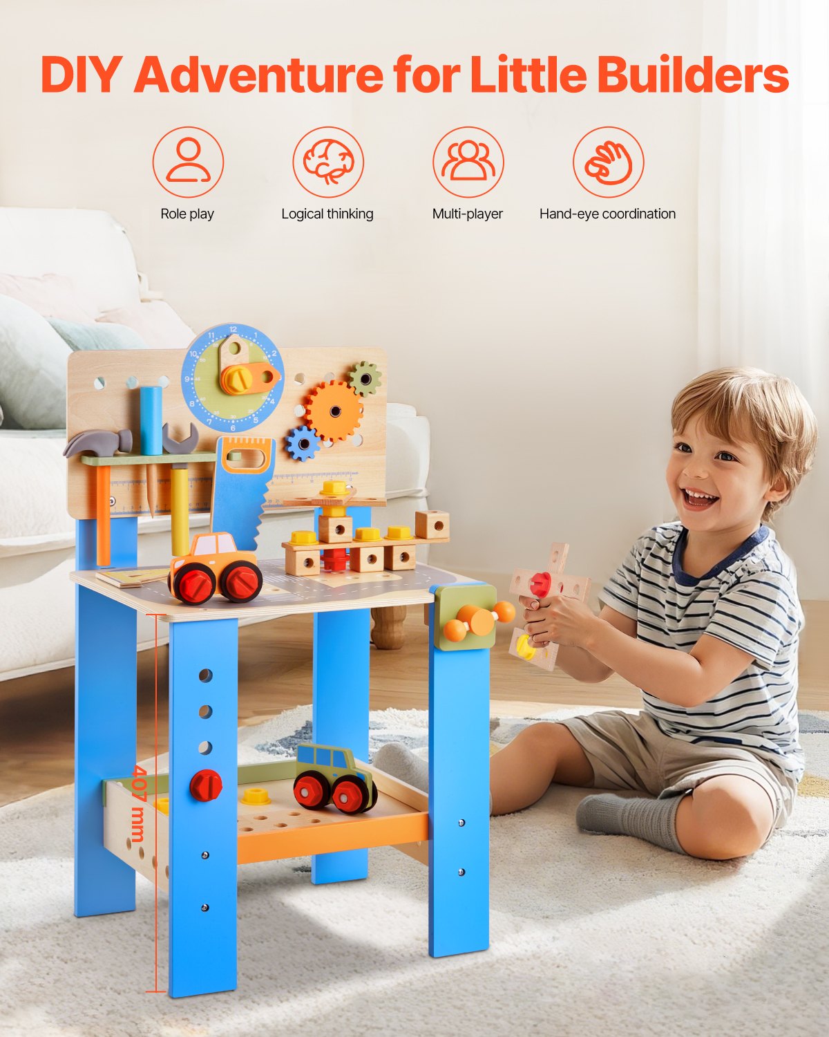 Wooden Tool Bench For Kids 3 Years+ Toy Workbench Pretend Play Toy Kits