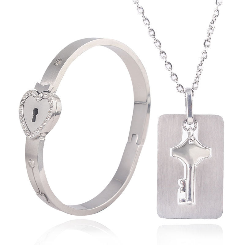 Fashion Jewelry Titanium Steel Couple Love Lock, Bracelet, Key Set, Necklace - DropOnline.co