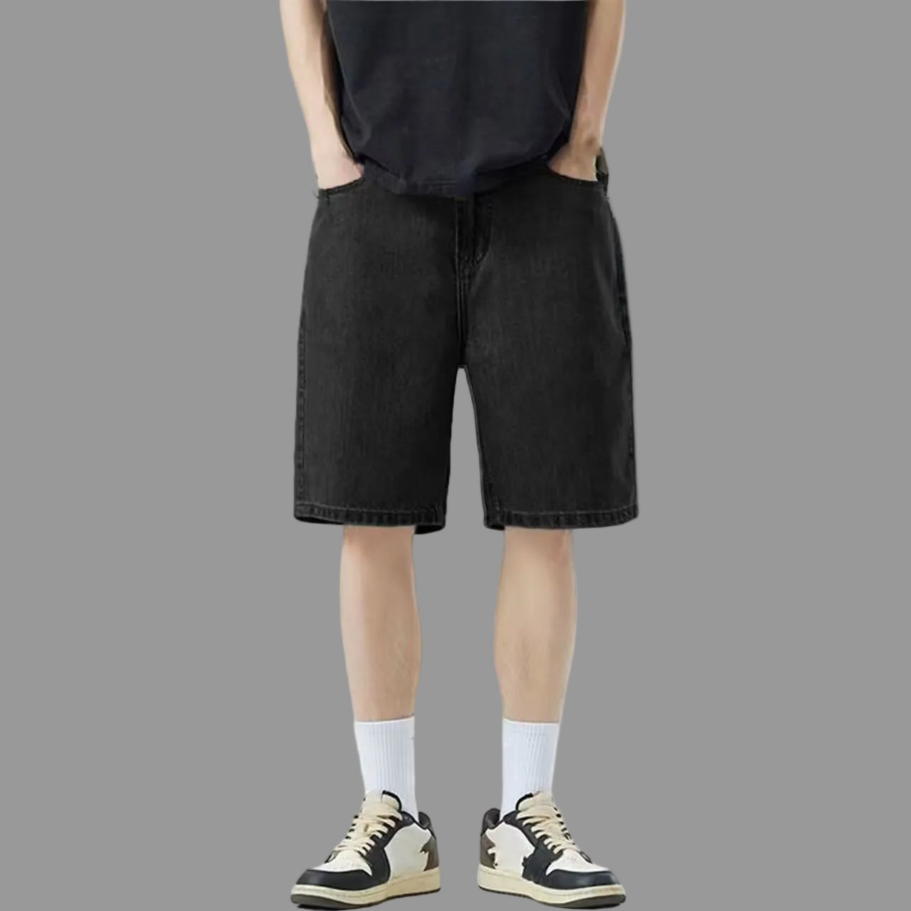 Loose-fitting Five-quarter-length Denim Shorts For Teens