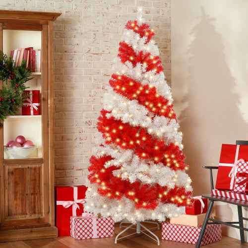 6ft Artificial Candy Cane Christmas Tree - 300 LED Lights & 900 Bendable Branches - DropOnline.co