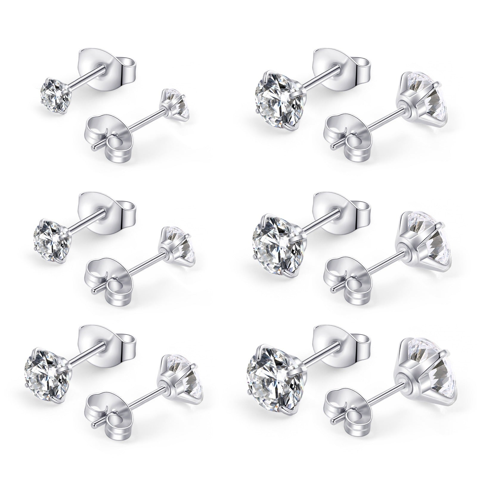 Huazi Diamond, Butterfly Buckle Titanium Steel Stud Earrings 6 Pairs - DropOnline.co