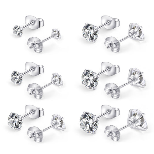 Huazi Diamond, Butterfly Buckle Titanium Steel Stud Earrings 6 Pairs - DropOnline.co