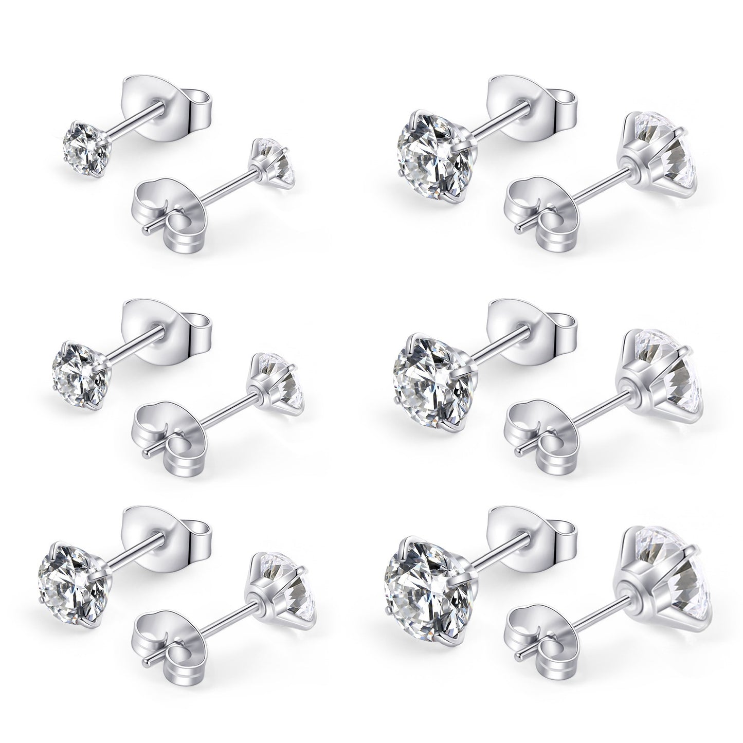 Huazi Diamond, Butterfly Buckle Titanium Steel Stud Earrings 6 Pairs - DropOnline.co