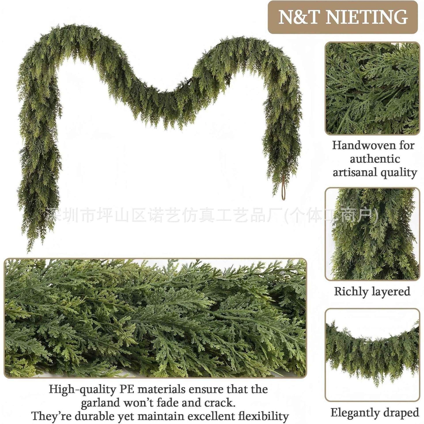 Christmas Pine Needle Garland - Soft Rubber Feel Norfolk Pine Cypress Rattan Decoration (1.5m-2.7m) - DropOnline.co
