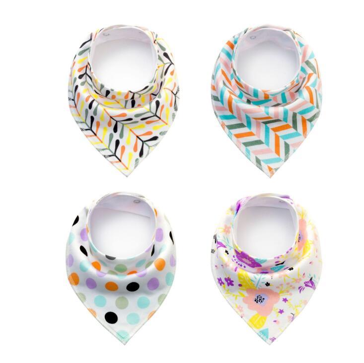 Baby Bandana Bibs 4-Pack - Cotton Triangle Drool Bibs with Arrow & Wave Prints - DropOnline.co
