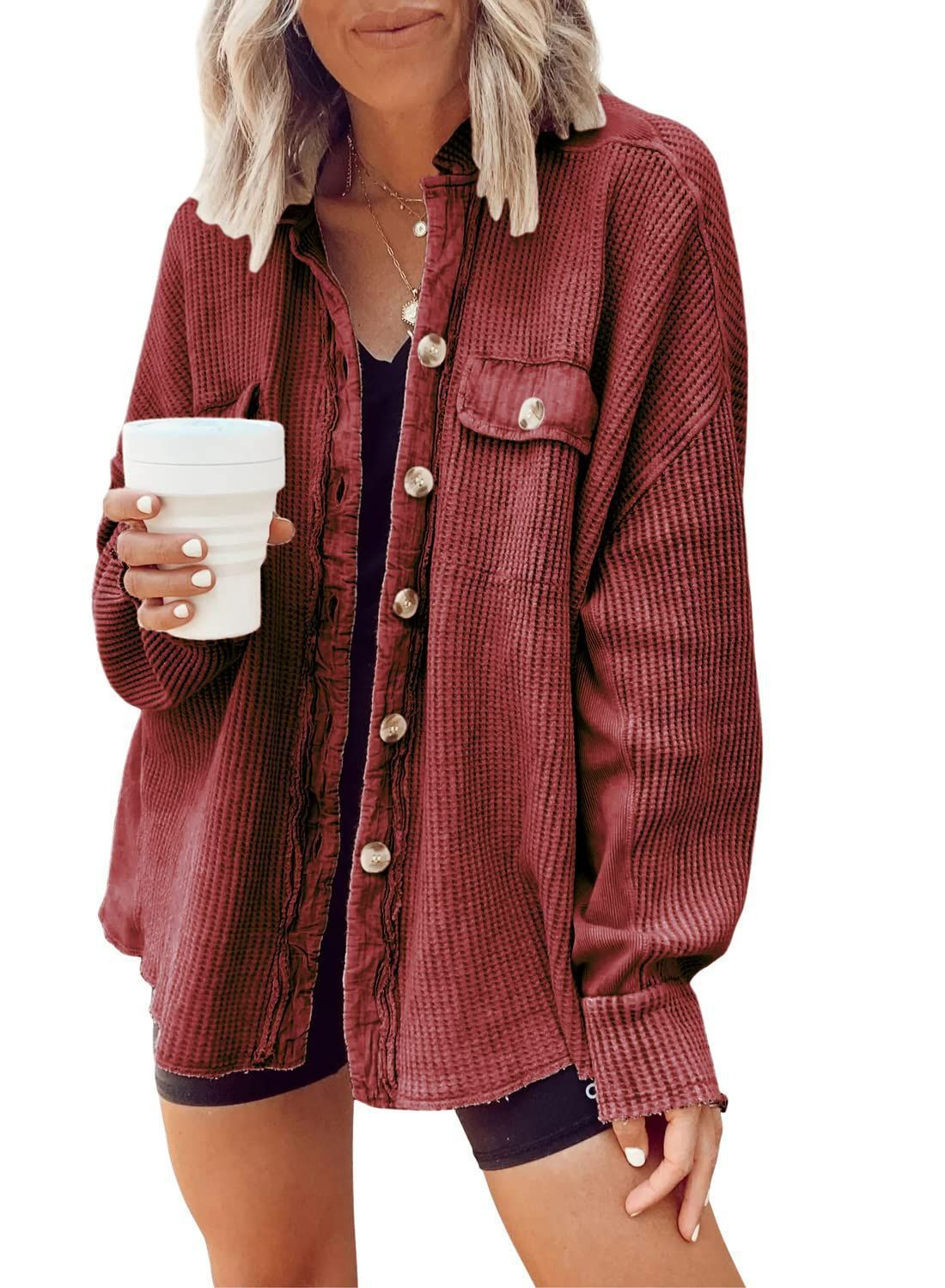 Women's Patchwork Irregular Shirt Jacket - Loose Long Sleeve Top - DropOnline.co