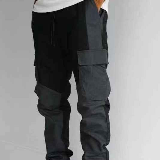 Men's Large Pocket Stitching Trousers - Loose Fit Tapered Pants