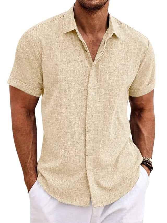 Men's Solid Color Loose Linen T-Shirt - Short Sleeve Casual Tee