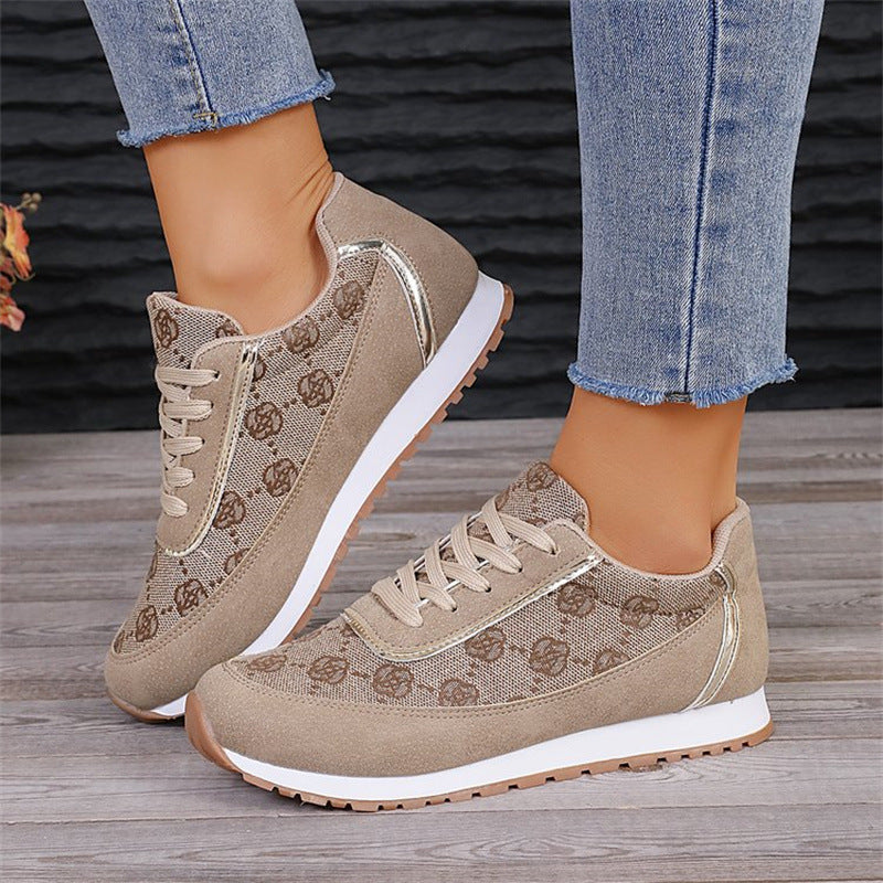 Flower Print Lace-up Sneakers Casual Fashion Lightweight Breathable Walking Running Sports Shoes Women Flats - DropOnline.co