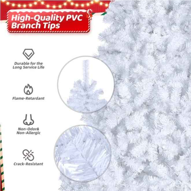 7ft White Pre-Lit Christmas Tree - 1346 Branches with 500 LED Lights & 8 Modes - DropOnline.co