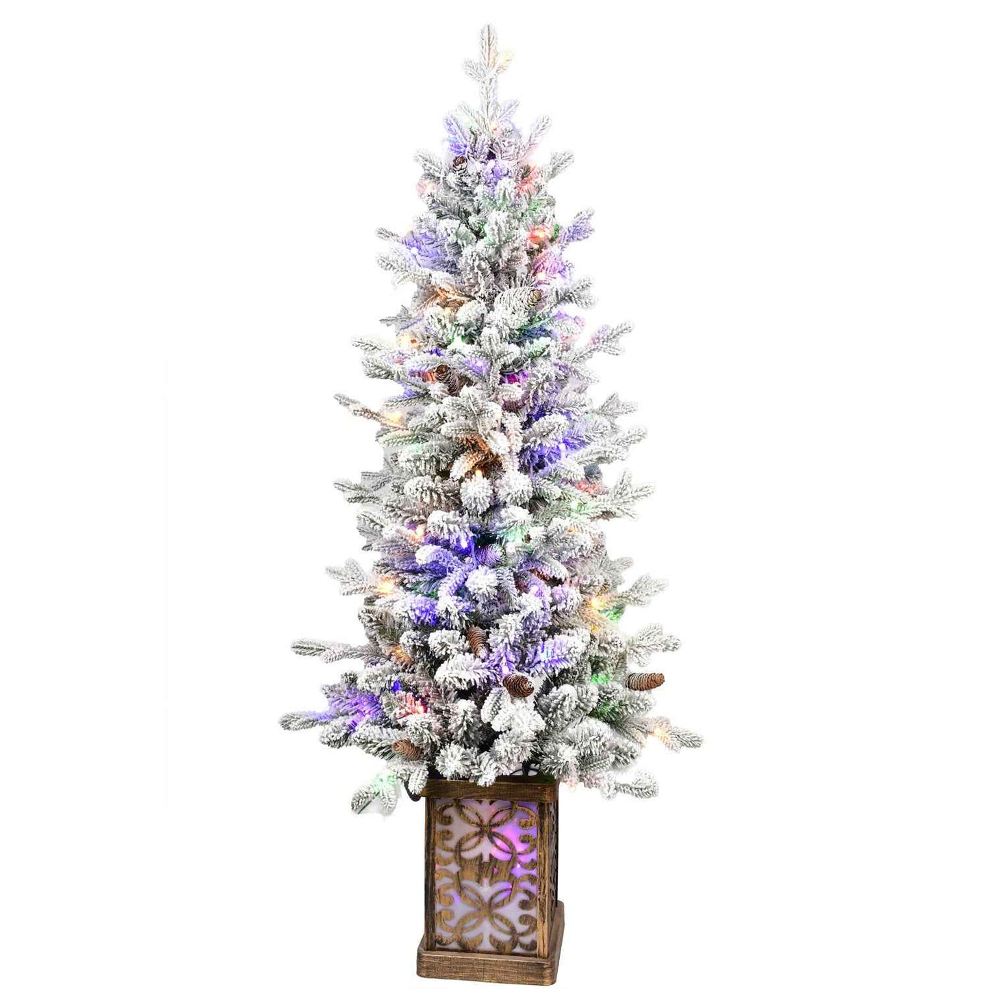 4ft Pre-lit Potted Porch Christmas Tree - Multicolor Lights with Metal Basin