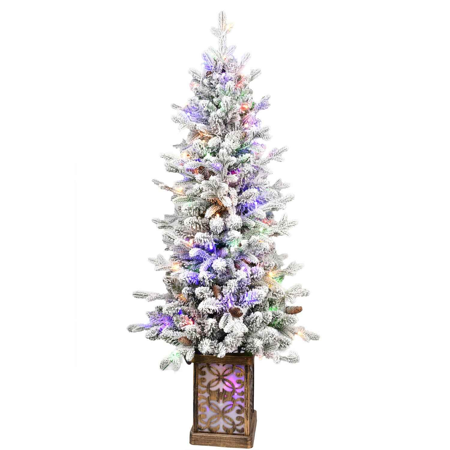 4ft Pre-lit Potted Porch Christmas Tree - Multicolor Lights with Metal Basin