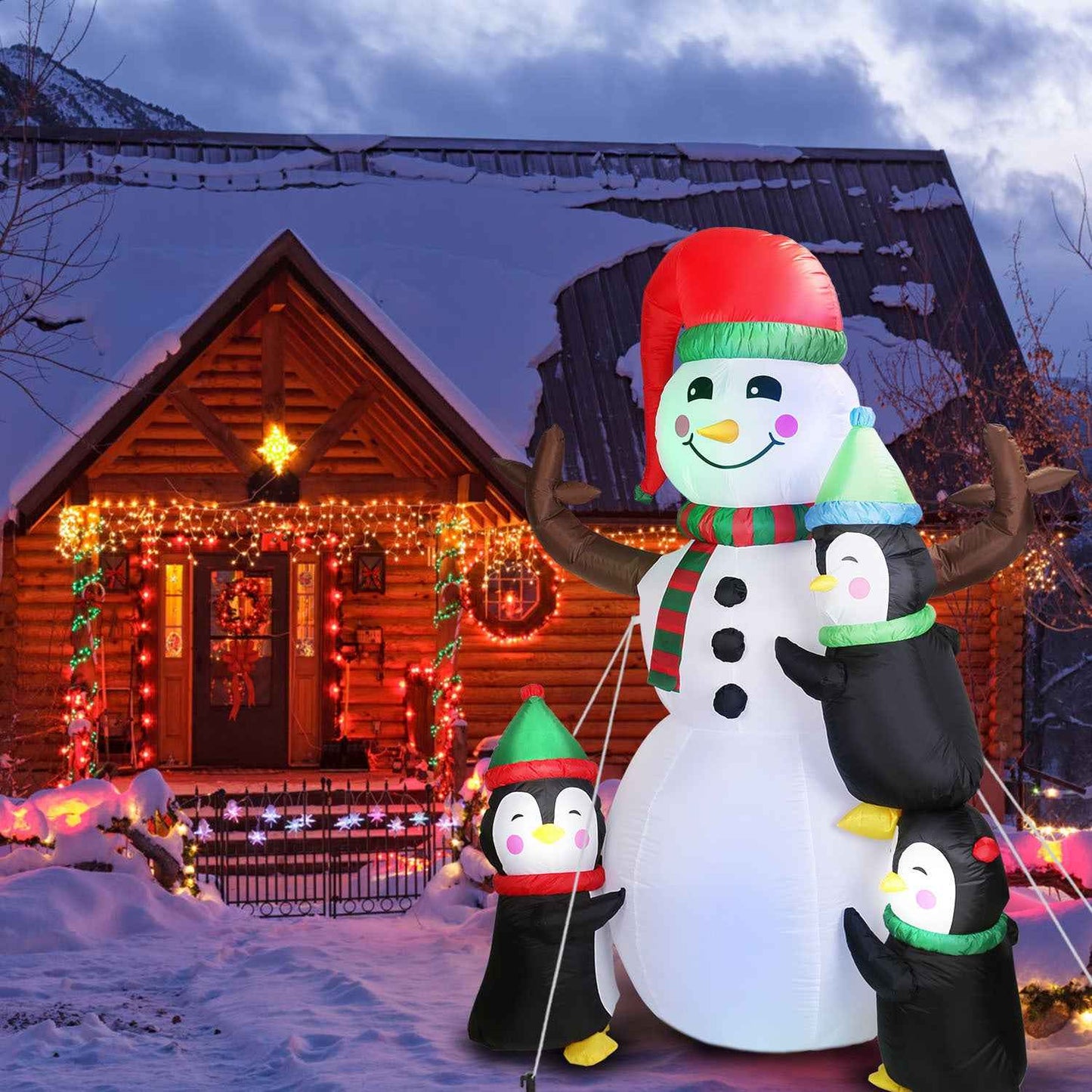 5.9FT Christmas Inflatable Outdoor - Snowman Penguin with LED Light Built-in Blower - DropOnline.co