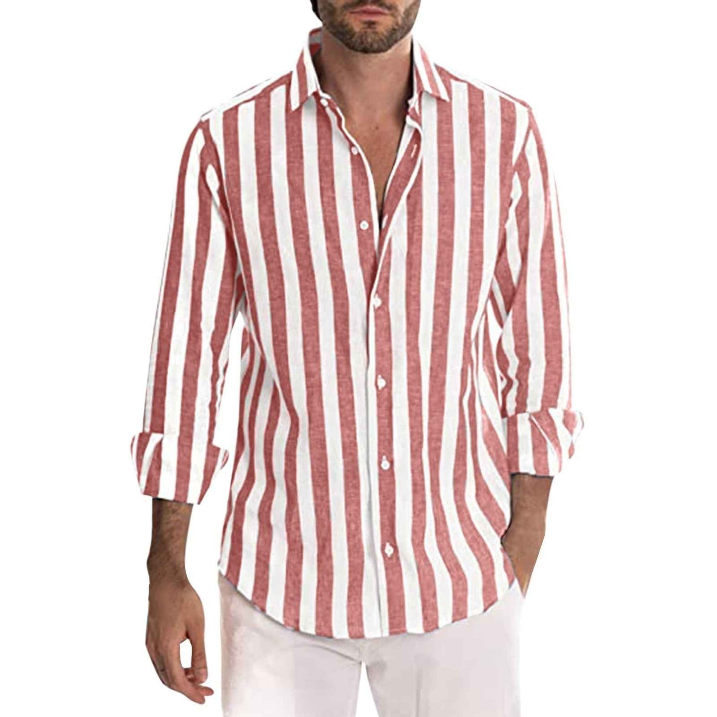 Men's Yarn-Dyed Striped Casual Shirt - Long Sleeve Loose Fit