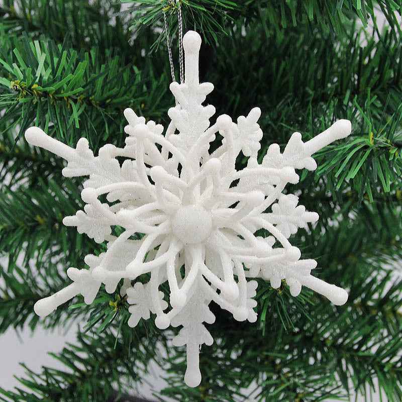Christmas White Snowflake Pendant - 12cm Plastic Tree Decoration Ornament - DropOnline.co